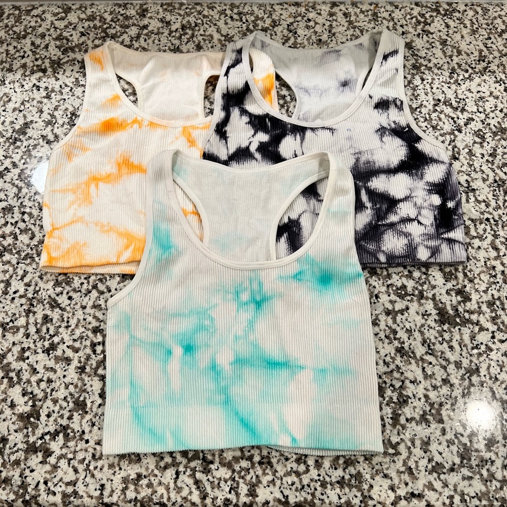 Tie-Dye Women's Sports Tops/Bras - Set of 3